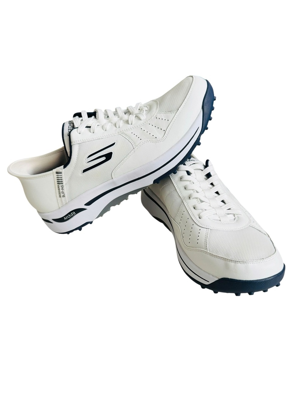 Skechers Men's White Sneakers with Navy Trim